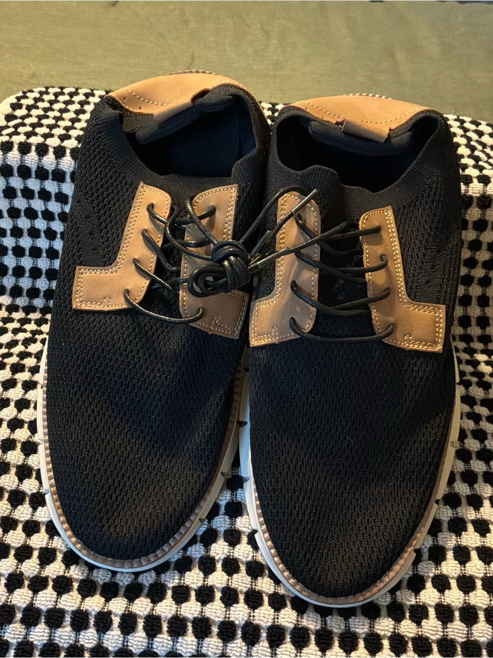 Men's Black Knit Slip-On Loafers with Tan Accents